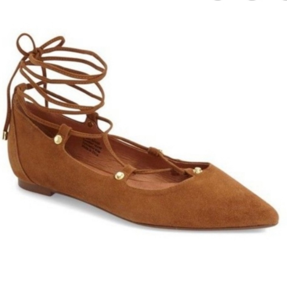 Halogen Owen Cognac Suede Lace Up Flats